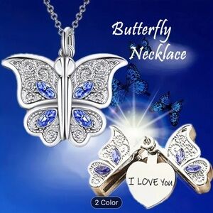 BOGO NEW Fashionable butterfly pendant that can open to “I Love You” Silver